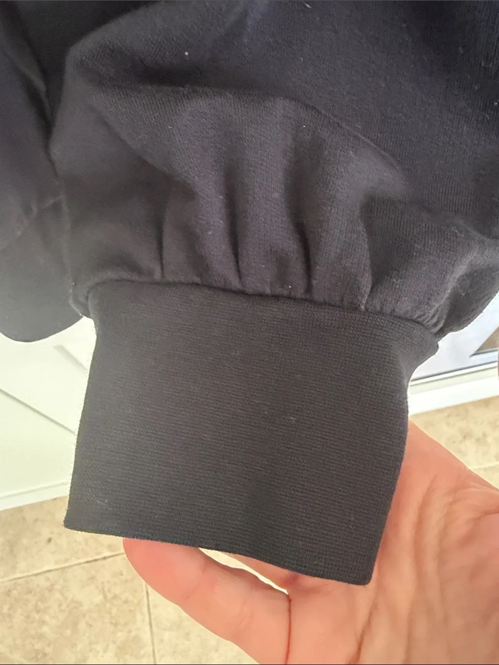 J. Crew Black Puff-Sleeve Sweatshirt with Decorative Shoulder Buttons